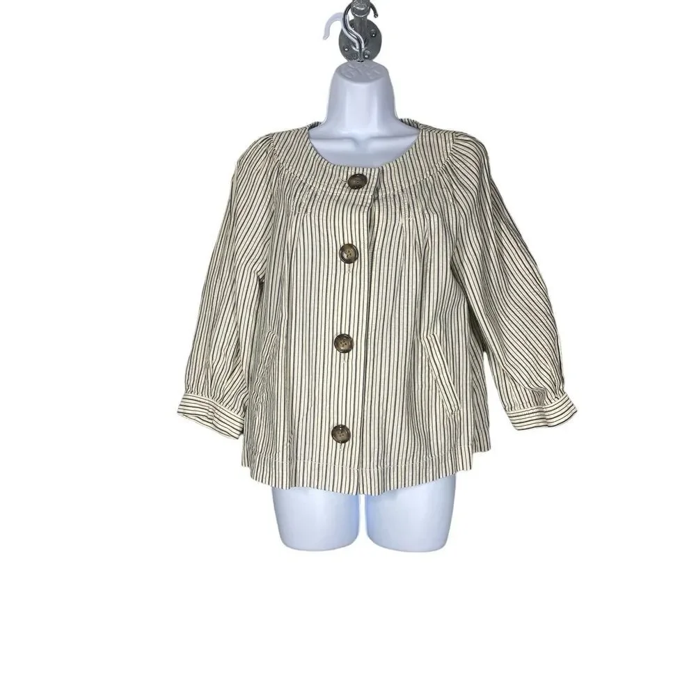 Gap Womens Lightweight Shirt Jacket Button‎ Up Tan Striped Size Medium